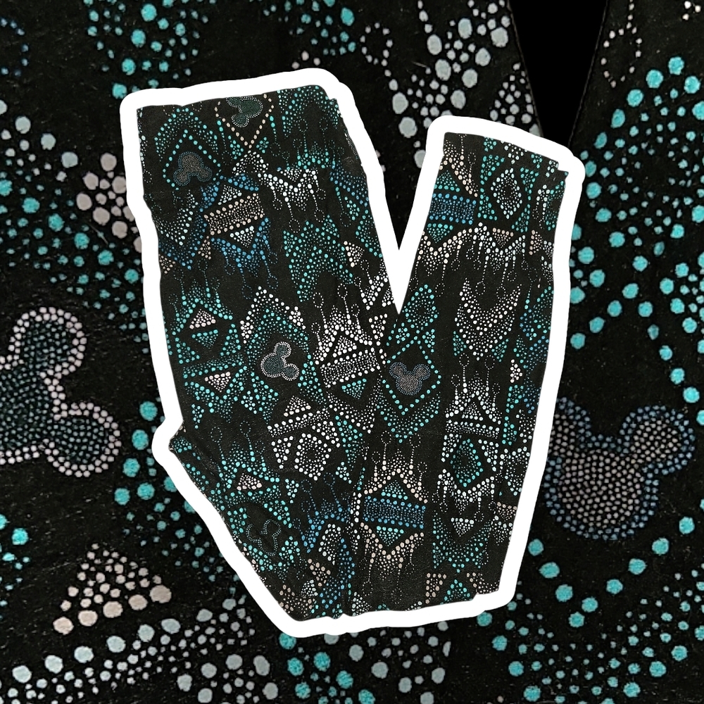 NWT Lularoe Leggings Disney Mickey Mouse Teal & Black Geometric Print TC 12-24